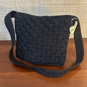 🌟HP🌟VTG 2000 Y2K The Sak Black Basket Weave Messenger Style Shoulder Bag